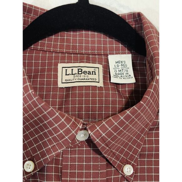 Vintage L.L. Bean Long Sleeve Button Down Shirt Burgundy Plaid LargeTall - Picture 6 of 7